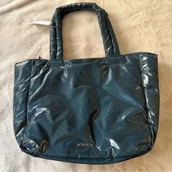 NWT Athleta All About Shine Puff Tote Bag Teal Cypress - Picture 11 of 13